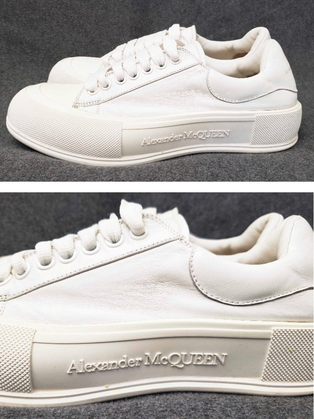 Alexander McQueen Men’s White Spellout Leather Low Top Sneakers Shoes Size 43
